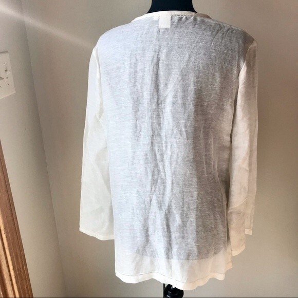 Linen Silk Tunic JONES NEW YORK White Cream Blouse Top Long Sleeve Button Up M - Picture 5 of 8